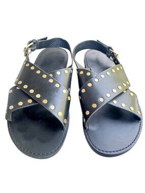 Madewell Tuley Crossover Sandal in True Black, With Studded Detail Size 8